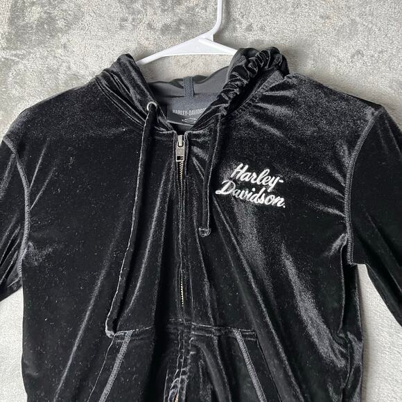 Harley‎ Davidson Velour Velvet Zip Up Hoodie Flower Vintage Y2K Size XS - Picture 3 of 6